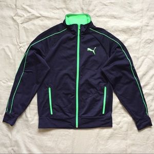 PUMA full zip track jacket navy & neon green S